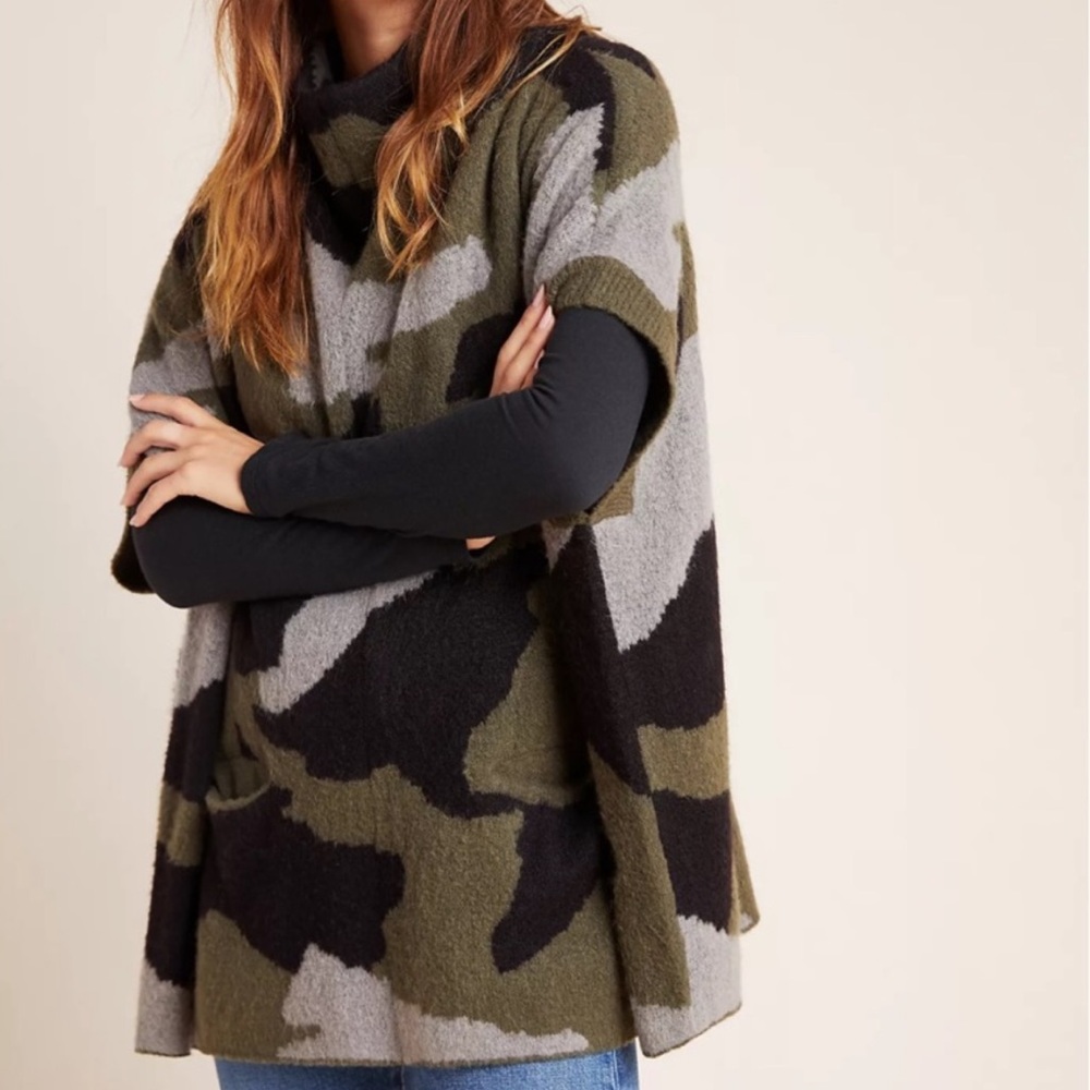 Moth Camouflage Sweater Poncho - Green and Black
